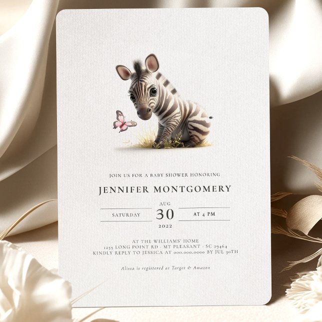 Zebra Baby shower Rose Girl Invitation (Créateur téléchargé)