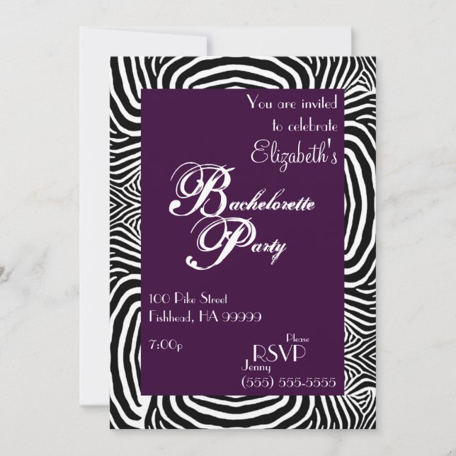 Zebra Bachelorette Party 2 Invitation (Devant)
