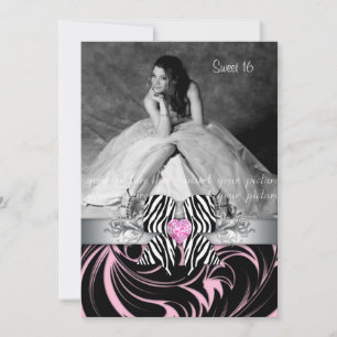 Zebra Bow Sweet 16 Carte photo de la fête Floral