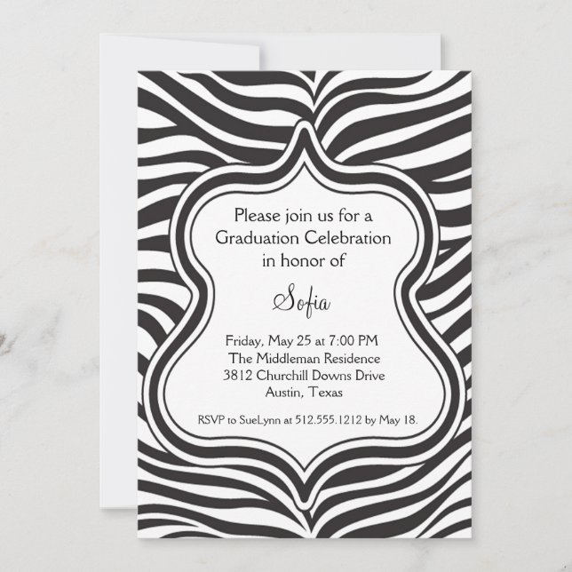 Zebra Graduation Invitation noir et blanc (Devant)