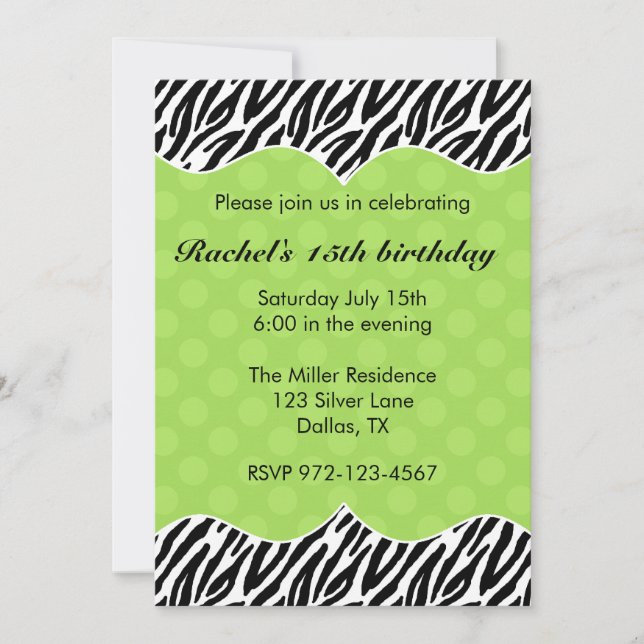 Zebra Imprimer Green Dot Invitations Annonces (Devant)