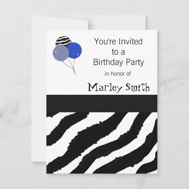 Zebra Imprimer Invitation Anniversaire (Devant)