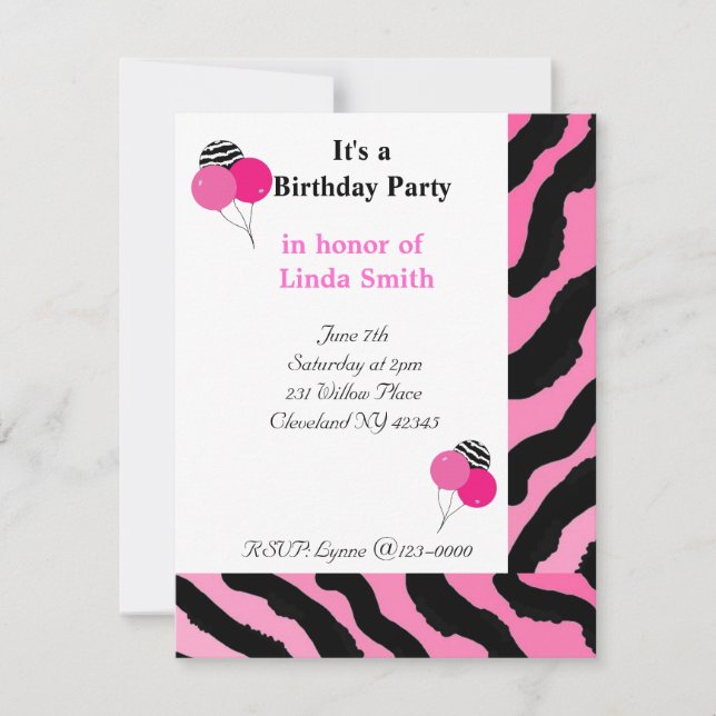 Zebra Imprimer Invitation Anniversaire (Devant)