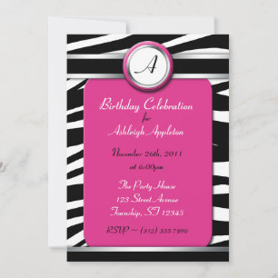 Zebra Imprimer Monogramme Fuchsia Invitations d'an