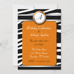 Zebra Imprimer Monogramme Orange Invitations d'ann