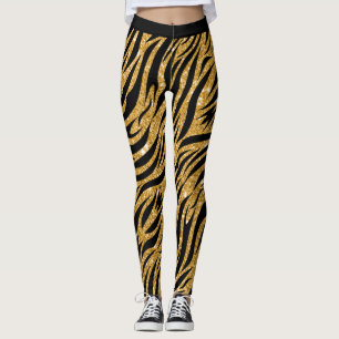 Zebra Leggings femmes, Gold Parties scintillant Lo