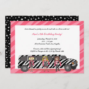 Zebra Limo Invitations Filles Glam fête d'annivers