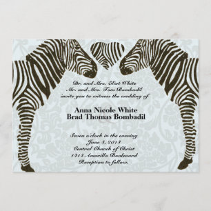 Zebra Love Blue Damask Style Faire-part de mariage