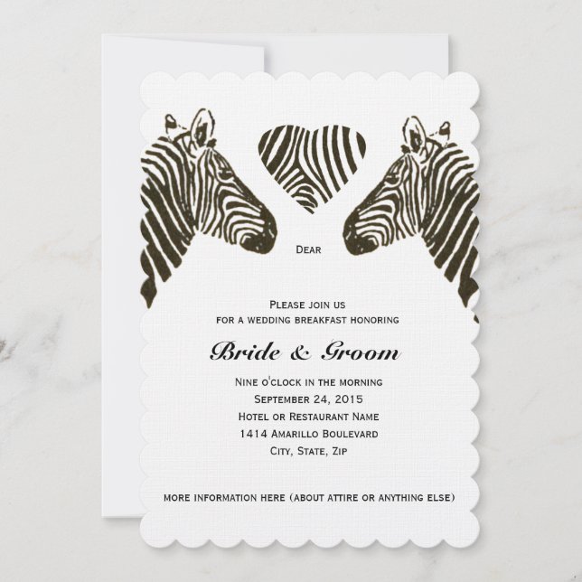 Zebra Love Mariage Breakfast Invitation (Devant)