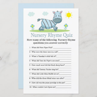 Zebra Nursery Rhyme Quiz jeu de baby shower