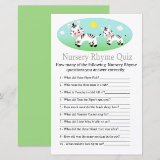 Zebra Nursery Rhyme Quiz jeu de baby shower
