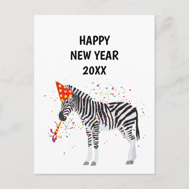 Zebra Partys - Animaux Fêtes Carte Nouvel An (Devant)