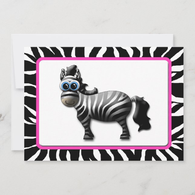 Zebra Pink Frame Baby Shower Invitations (Devant)