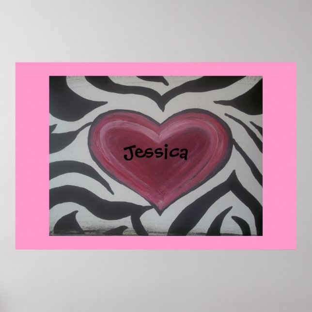 Zebra & Pink Poster Personnaliser ajoutez votre no (Devant)
