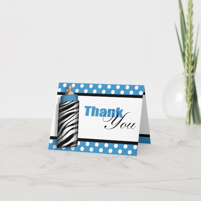 Zebra Print Baby Bottle Blue Merci Cartes (Devant)