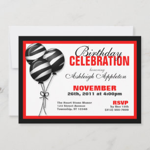 Zebra Print Balloons Red Anniversaire Invitations