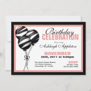 Zebra Print Balloons rose Invitations d'anniversai