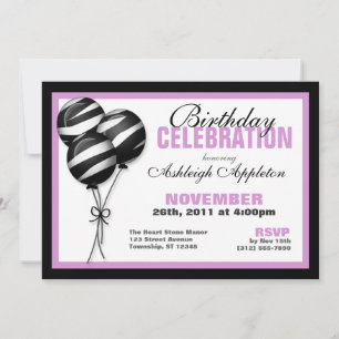 Zebra Print Balloons violet Invitations d'annivers