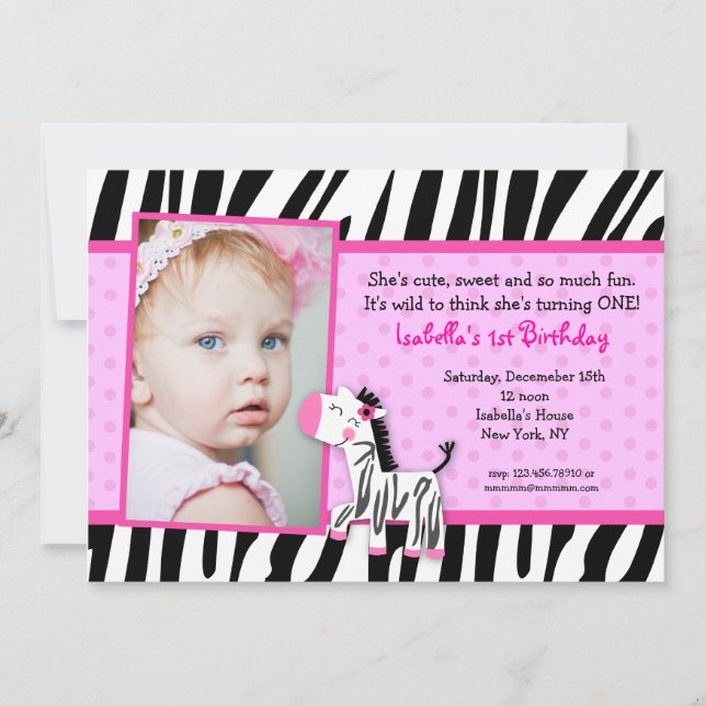 Zebra Print Birthday party Invitations (Devant)