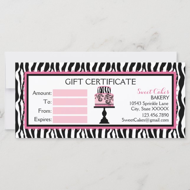 Zebra Print Cake Boulangerie Certificat cadeau (Devant)