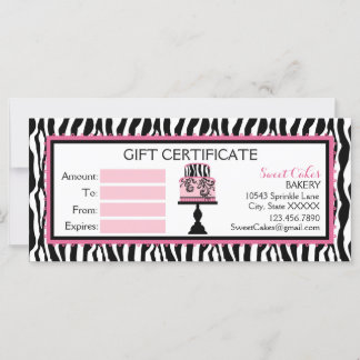 Zebra Print Cake Boulangerie Certificat cadeau
