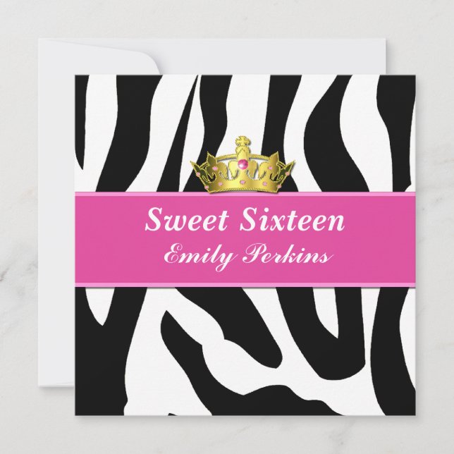 Zebra Print et Crown Sweet sixteen Invitation (Devant)