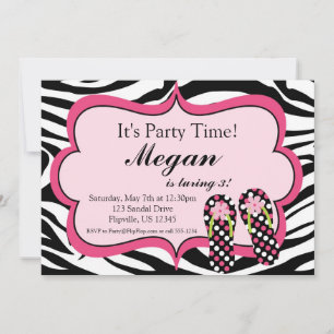 Zebra Print Flip Flop Invitation à la fête d'anniv