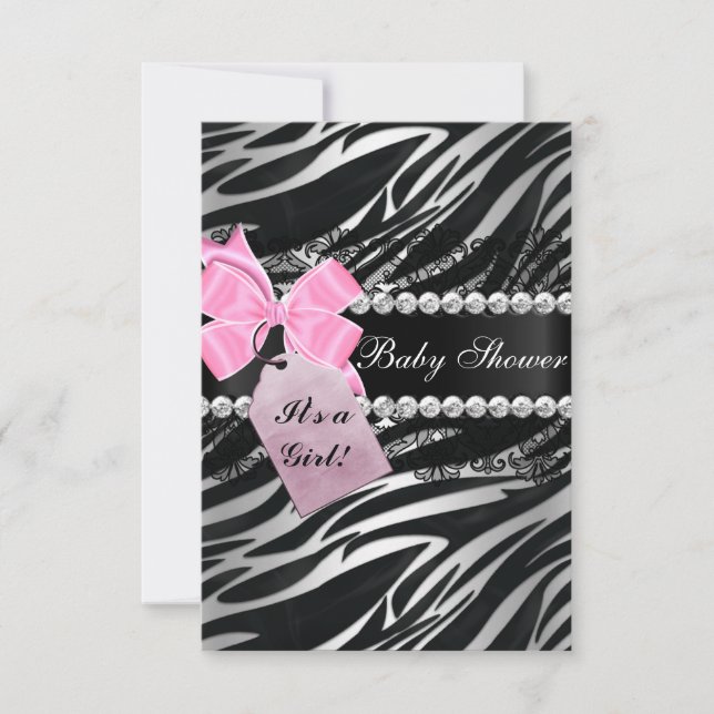 Zebra Print Girl Baby shower Invitation (Devant)