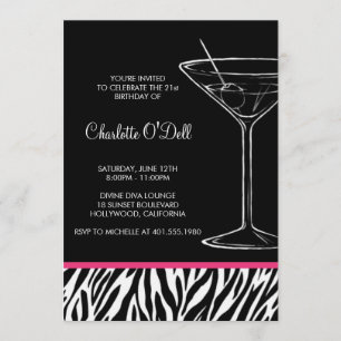 Zebra Print Martini Invitation d'anniversaire