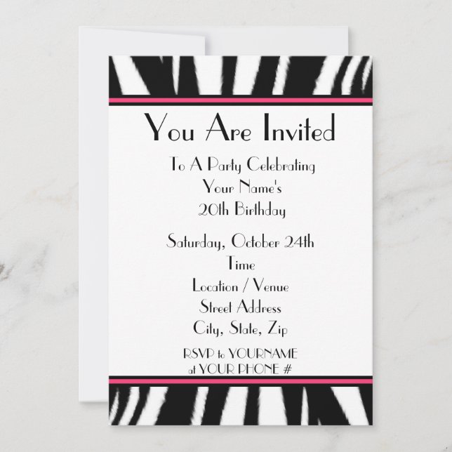 Zebra Print Party Invitation (Devant)