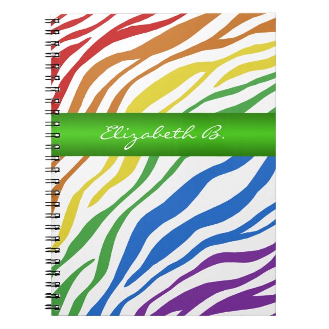Zebra Print Rainbow Green Carnet personnalisé (Devant)