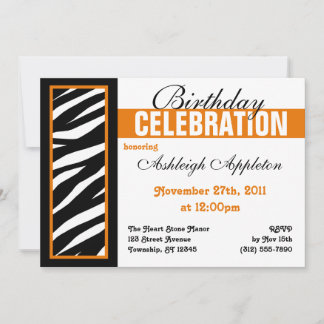 Zebra Print Side Orange Anniversaire Invitations