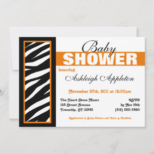 Zebra Print Side Orange Baby Shower Invitations