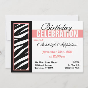 Zebra Print Side rose Anniversaire Invitations