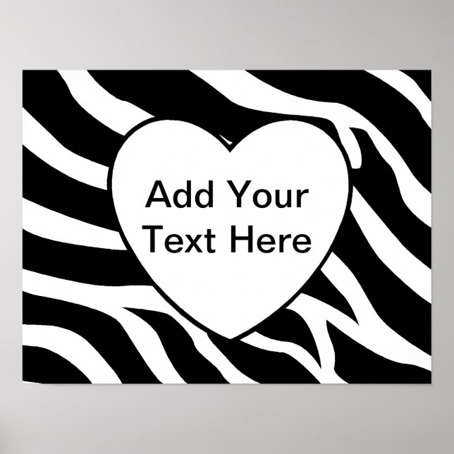 Zebra Print Stripes White Heart Poster (Devant)