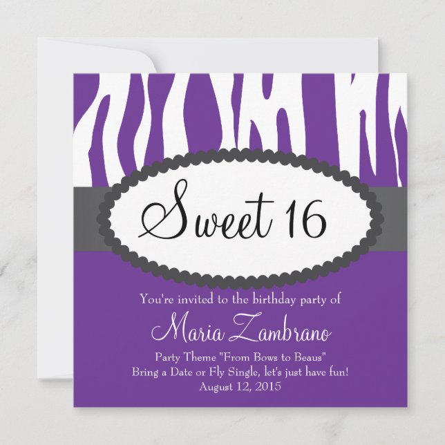 Zebra Print Sweet 16 Anniversaire Fête Invitation (Devant)