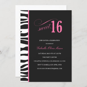 Zebra Print Sweet 16 Party Invitation