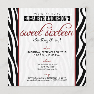 Zebra Print Sweet 16 Party Invitation (rouge)