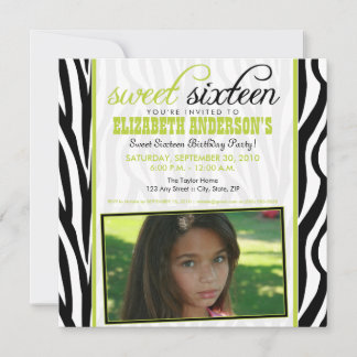 Zebra Print Sweet 16 Party Invitation (vert citron