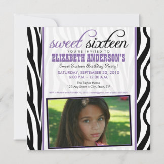 Zebra Print Sweet 16 Party Invitation (violet)