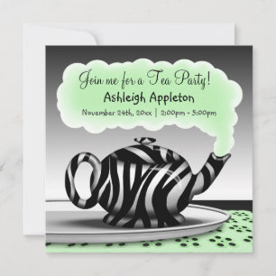 Zebra Print Teapot Tea Party invitations