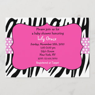Zebra Prints Hot rose Baby Shower Invitations