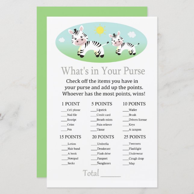 Zebra Qu'y a-t-il dans votre baby shower de jeu à  (Devant / Derrière)