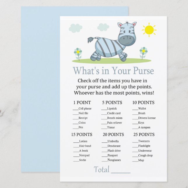 Zebra Qu'y a-t-il dans votre jeu de bourse ? (Devant / Derrière)