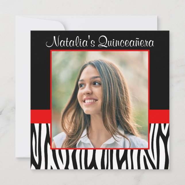 Zebra Red Photo Quinceanera Invitations (Devant)