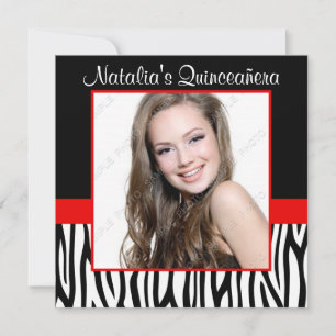 Zebra Red Photo Quinceanera Invitations