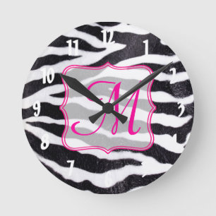 Zebra Stria Animal Monogramme Mur initial Horloge