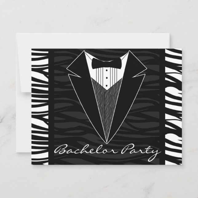 Zebra Stripe Tuxedo Bachelor Party Invitation (Devant)