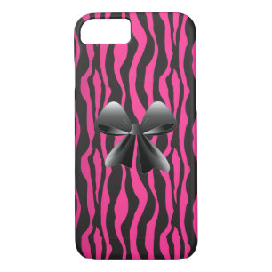 Zebra Stripes, noir, rose, Bow iPhone 7 Coque