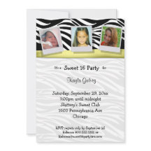 Zebra Stripes Yellow Ribbon Photo Party Invitation